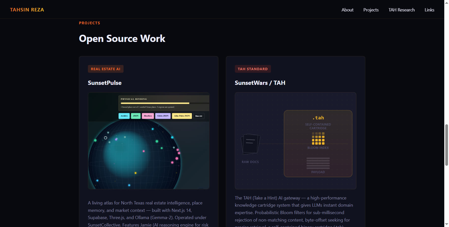 TahsinReza.com - open source project cards with animated visuals