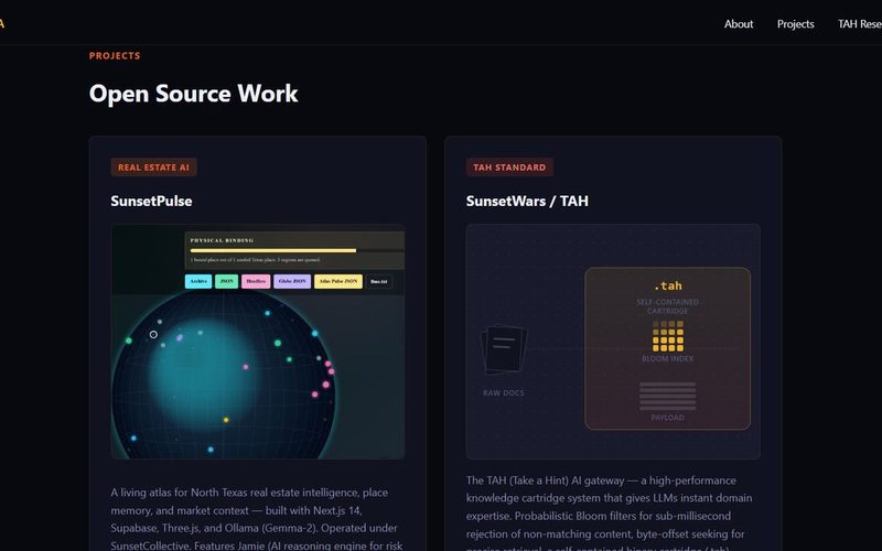 tahsinreza.com project cards with animated visuals